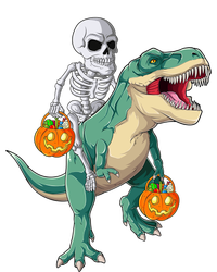 Skeleton Riding Dinosaur T Rex Halloween Funny Pumpkin Gift Canvas