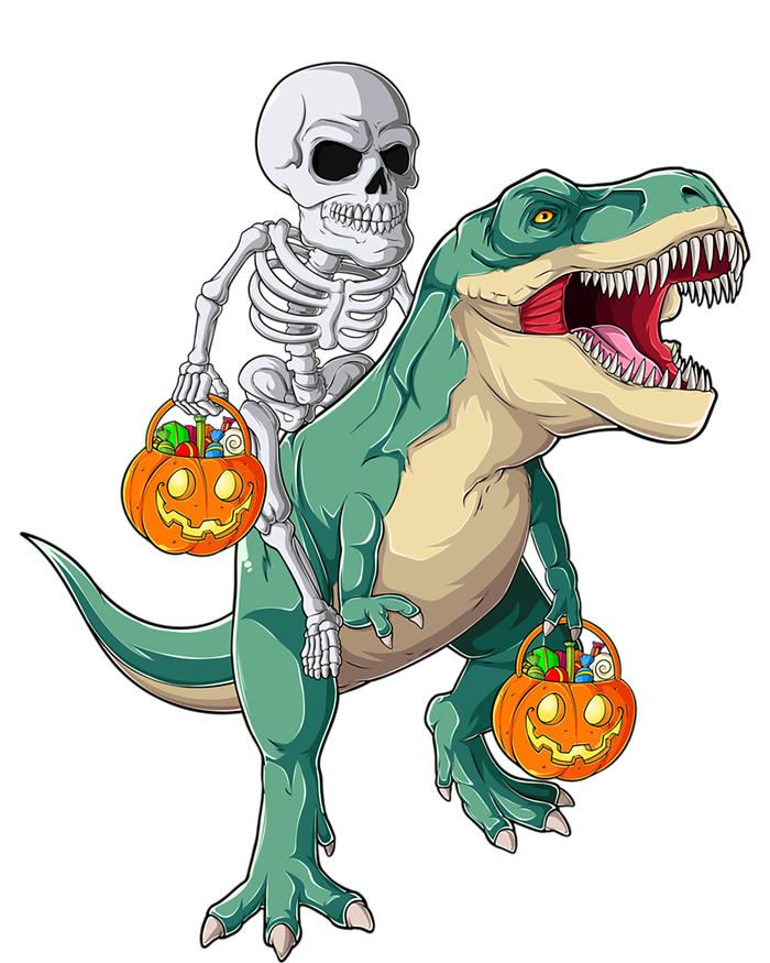 Skeleton Riding Dinosaur T Rex Halloween Funny Pumpkin Gift Canvas