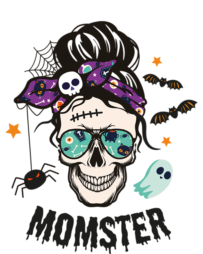 Momster Halloween Skull Mom Messy Hair Bun Mother Momster Gift T-Shirt