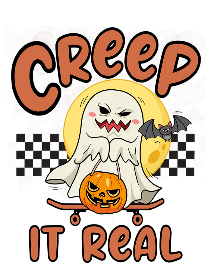 Creep It Real Vintage Retro Ghost On Skateboard Checkerboard Gift T-Shirt