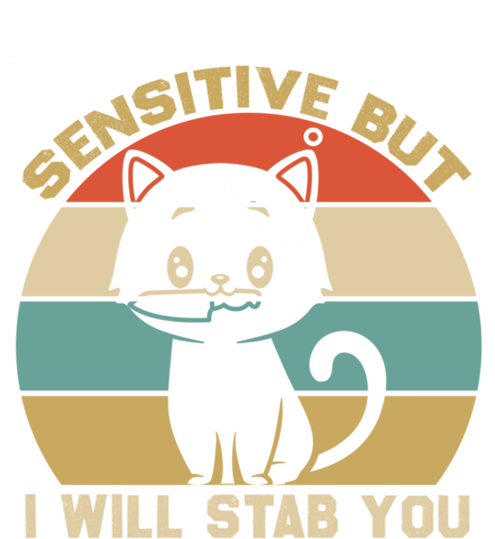 Sensitive But I Will Stab You With Cat Vintage Gift Stripe Pom Pom Beanie