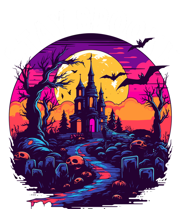 Title: Stay Spooky Graveyard Spooky Haunted House Funny Halloween Flat Bill Trucker Hat