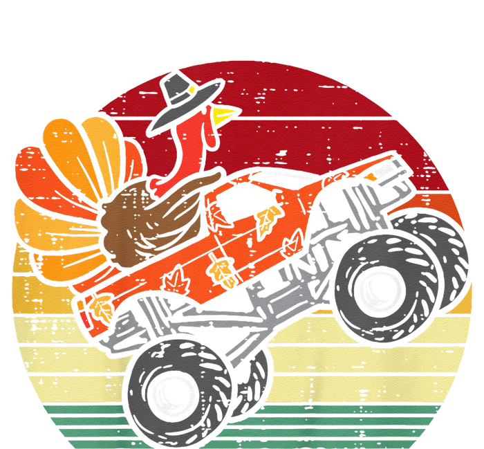 Kids Monster Truck Turkey Sunset Retro Thanksgiving Kids T-Shirt