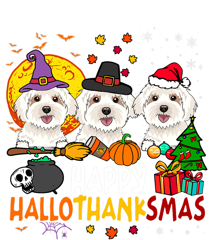 Happy Hallothanksmas Maltese Dog Halloween Thanksgiving Xmas Softstyle Adult Sport Polo