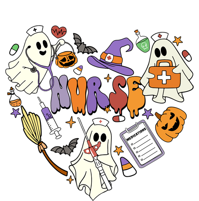 Heart Nurse Boo Ghost Groovy Spooky Season Retro Halloween Gift T-Shirt