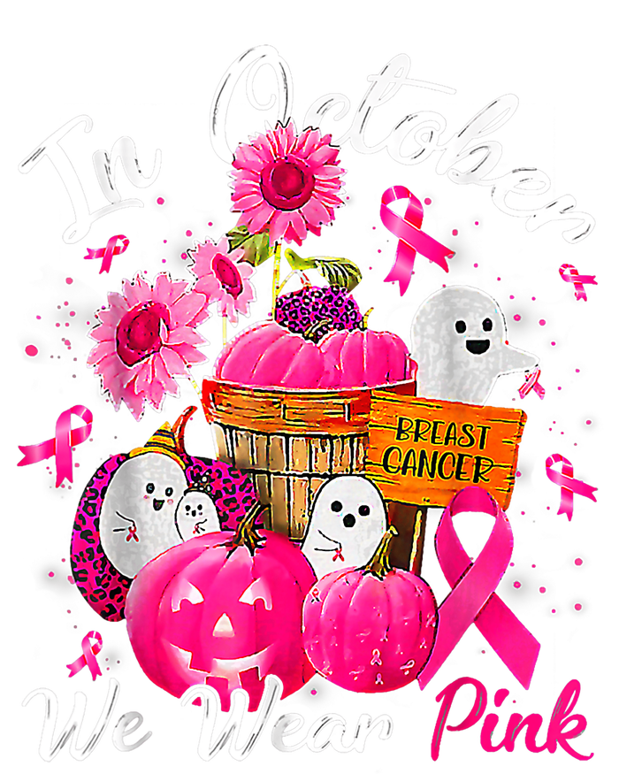 October We Wear Pink Pumpkin Ghost Halloween Breast Cancer T-Shirt