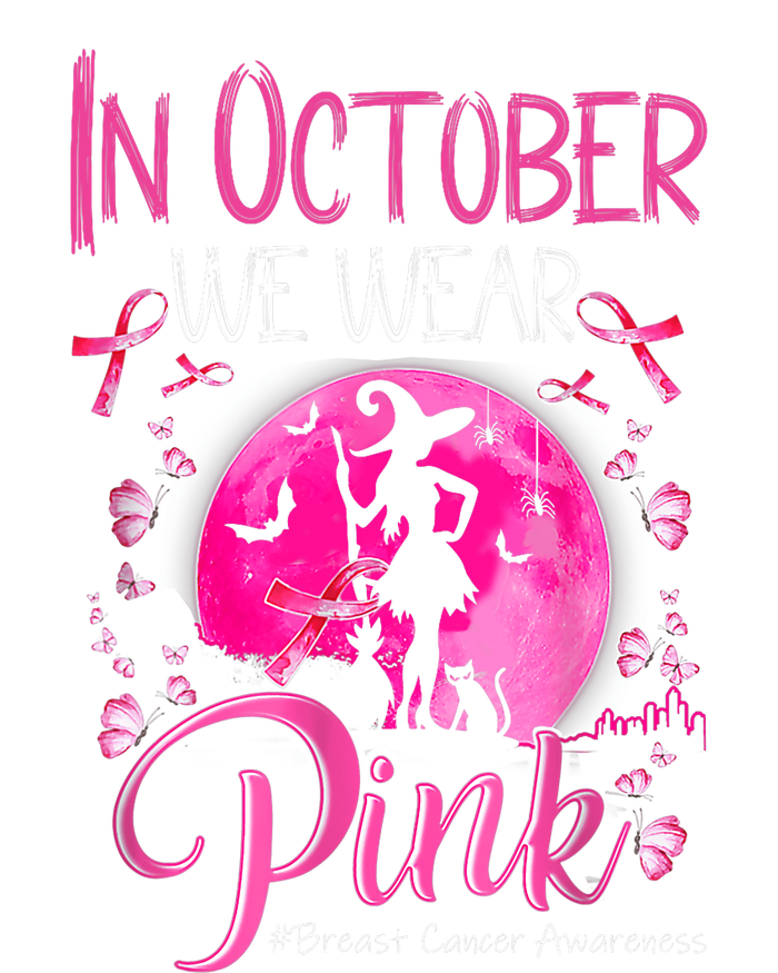 In October We Wear Ribbon Pink Halloween Witch Breast Cancer T-Shirt