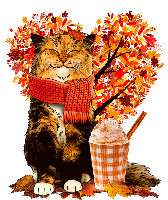 Cute Happy Autumn Cat With Pumpkin Spice Drink Fall Lover Cooling Performance Crew T-Shirt