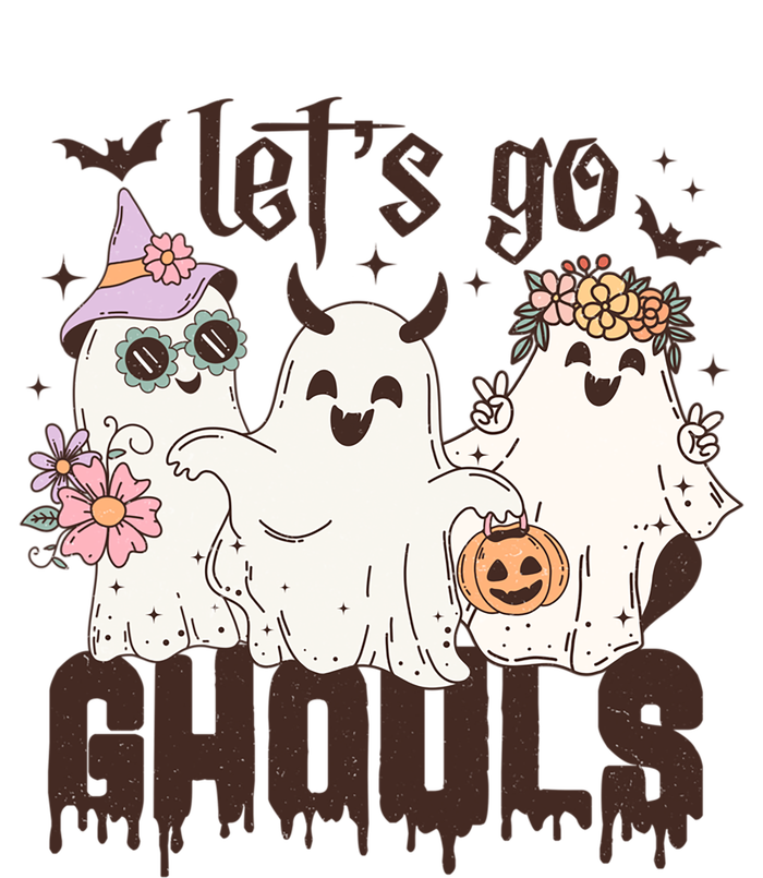 Groovy Retro Halloween Cute Ghost Pumpkin Lets Go Ghouls Cute Gift Kids Hoodie