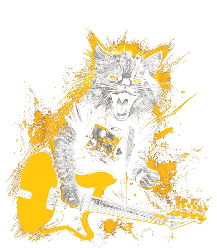 Cat Playing Guitar Kitten Plays Guitarist Rockstar Softstyle Adult Sport Polo