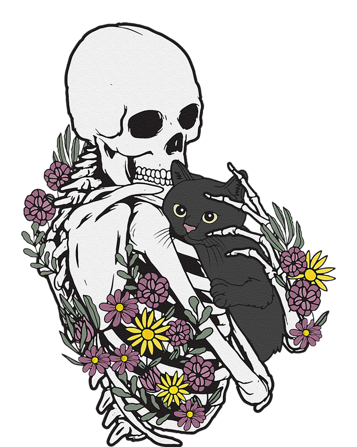 Skeleton Hugging Cat Flowers Skeleton Black Cat Hoodie