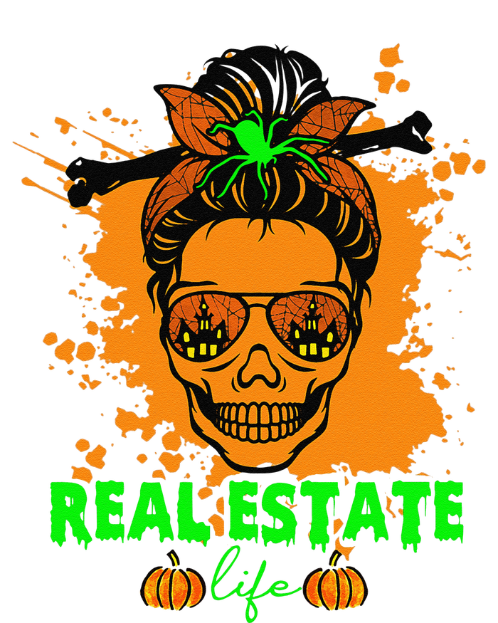 Real Estate Life Halloween Scary Realtor Messy Bun Skull Short Acrylic Beanie