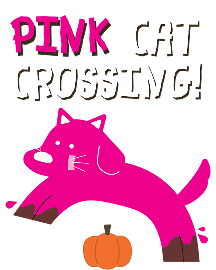 Pink Cat Crossing Pumskin Funny Halloween Gift T-Shirt