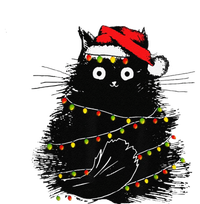 Christmas Lights Cat Black Fluffy Funny Santa Hat Cat Yupoong Adult 5-Panel Trucker Hat