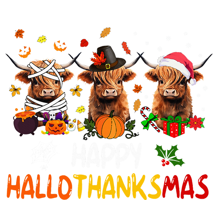 Happy Hallothanksmas Highland Cow Print Halloween Christmas Tall Sweatshirt