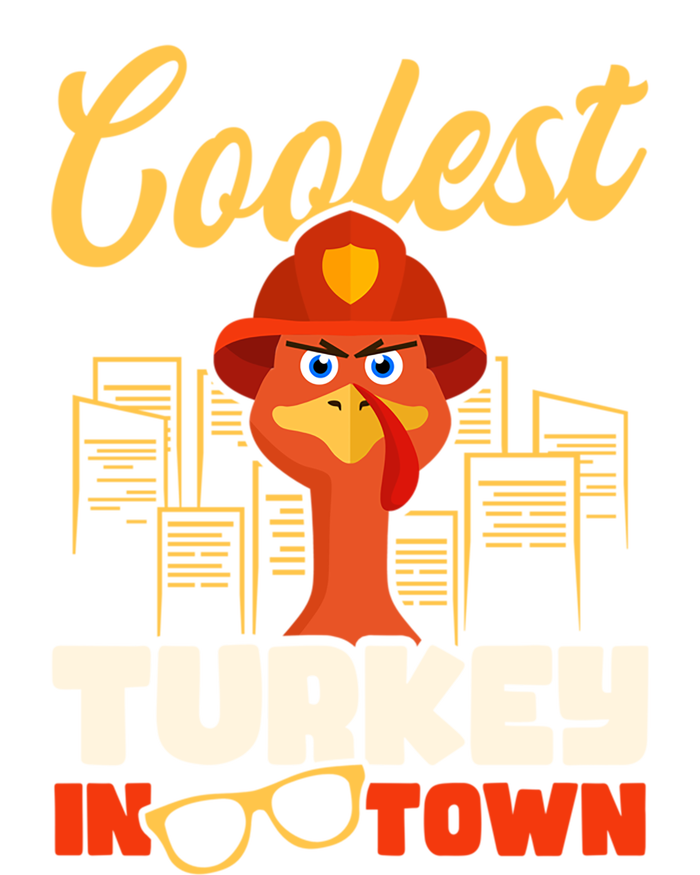 Coolest Turkey In Town Design Thanksgiving Firefighter Gift Striped Beanie with Solid Band