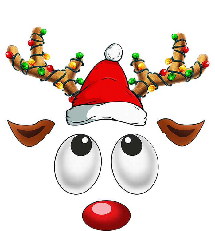 Christmas Reindeer Face Santa Hat Xmas Lights T-Shirt