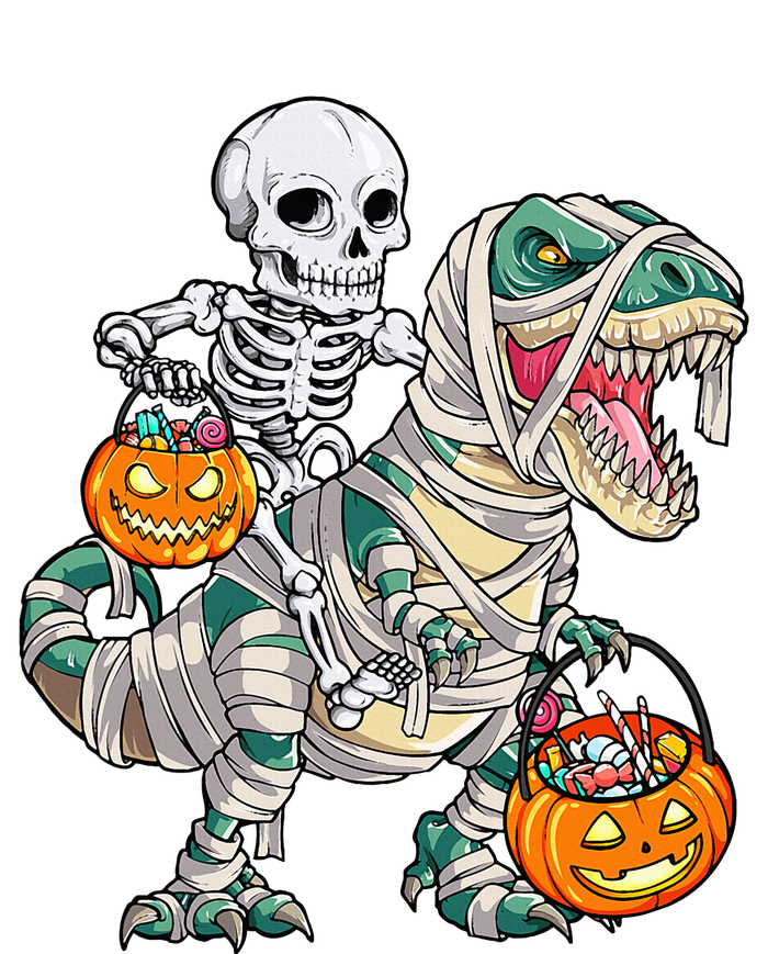 Skeleton Riding Mummy Dinosaur T Rex Halloween Funny Pumpkin Softstyle Adult Sport Polo