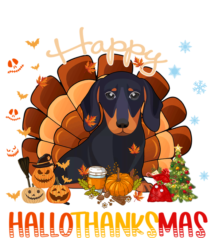 Happy Hallothanksmas Dachshund Halloween Thanksgiving Xmas Funny Gift Long Sleeve Shirt