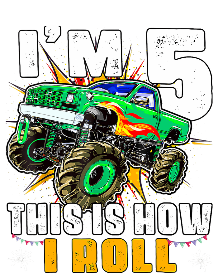 Im 5 This Is How I Roll Monster Truck 5th Birthday Boy Mesh Reversible Basketball Jersey Tank