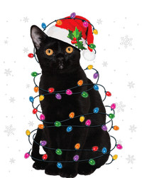 Black Cat Christmas Santa Hat Lights Pajama Xmas Cat Lover T-Shirt