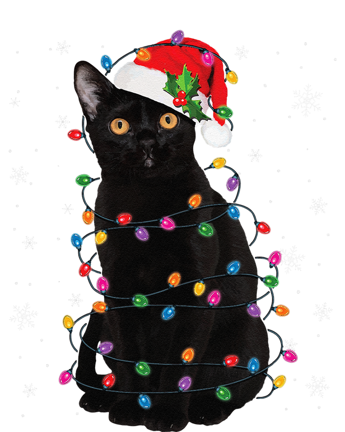 Black Cat Christmas Santa Hat Lights Pajama Xmas Cat Lover T-Shirt