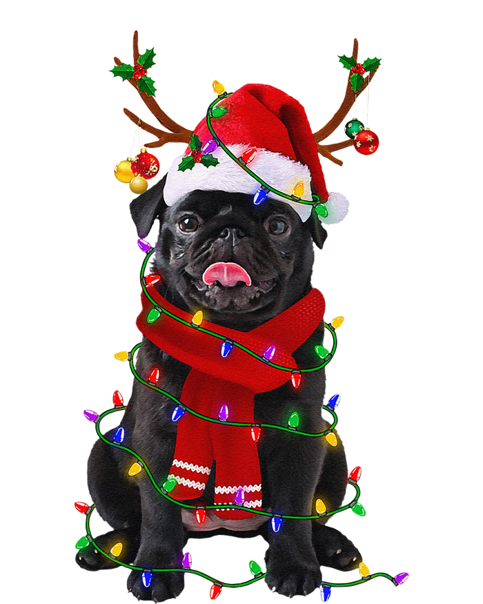 Black Pug Dog Tree Christmas Lights Xmas Pajama T-Shirt