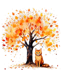 Artistic Fall Tree with Orange Tabby Cat Watercolor Ladies Long Sleeve Shirt