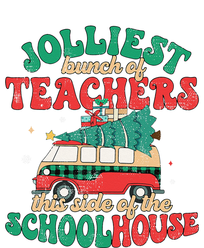 Groovy Retro Christmas Teacher Jolly Vibes Jolliest Bunch Full-Length Apron With Pockets