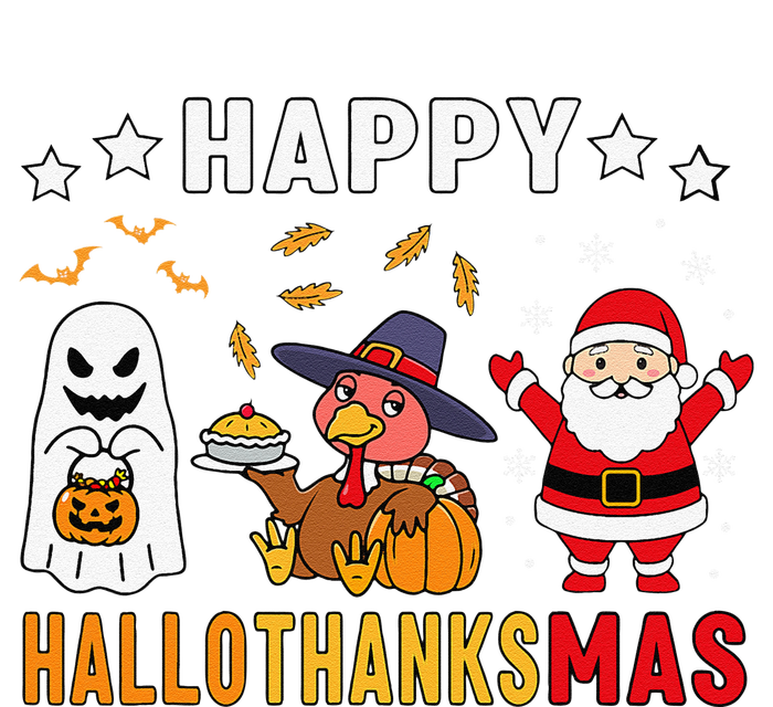 Happy Hallothanksmas Ghost Turkey Pumpkin Christmas Santa Ladies Long Sleeve Shirt