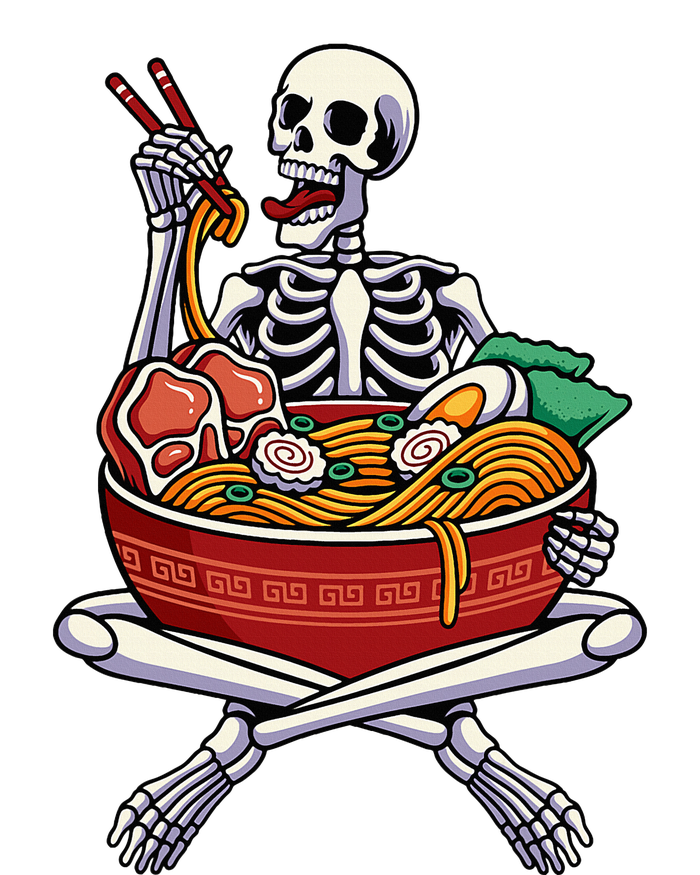 Skeleton Eating Ra Lazy Halloween Costume Japanese Food T-Shirt