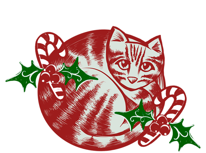 Candy Cane Curled Up Cat Christmas Kitty Gift T-Shirt