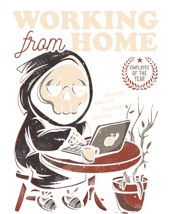 Working From Home Office Grim Reaper Skull Cute Halloween Stripe Pom Pom Beanie