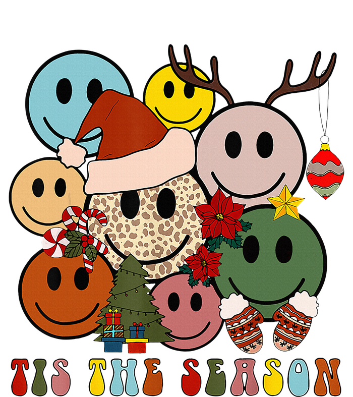 Tis The Season Christmas Tree Santa Reindeer Xmas Smile Face T-Shirt