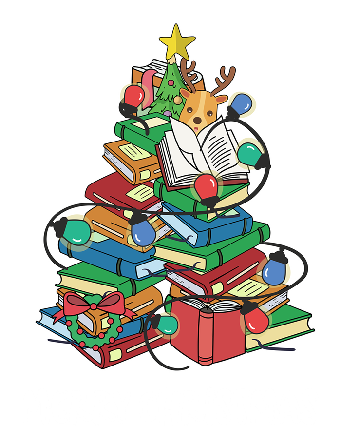 Merry Christmas Library Tree Cute Book Lover Librarian Funny Gift V-Neck T-Shirt