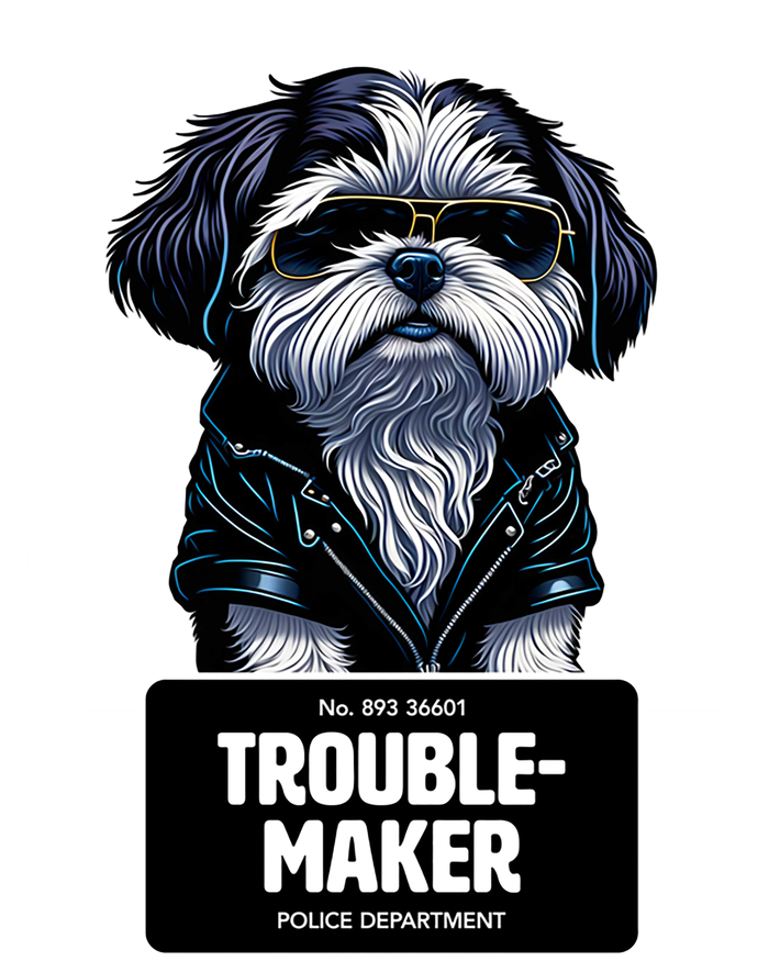 Troublemaker Cute Black Shih Tzu Puppy For Christmas Gift Women's Long Sleeve Flannel Pajama Set 