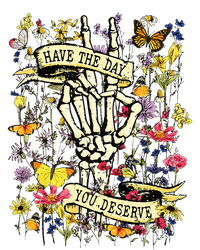 Have The Day You Deserve Skeleton Peace Hand Sign Floral Women's V-Neck T-Shirt