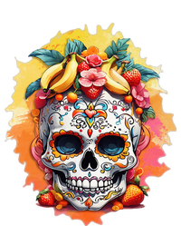 Day of the Dead Colorful Sugar Skull with Fruit Pom Pom 12in Knit Beanie