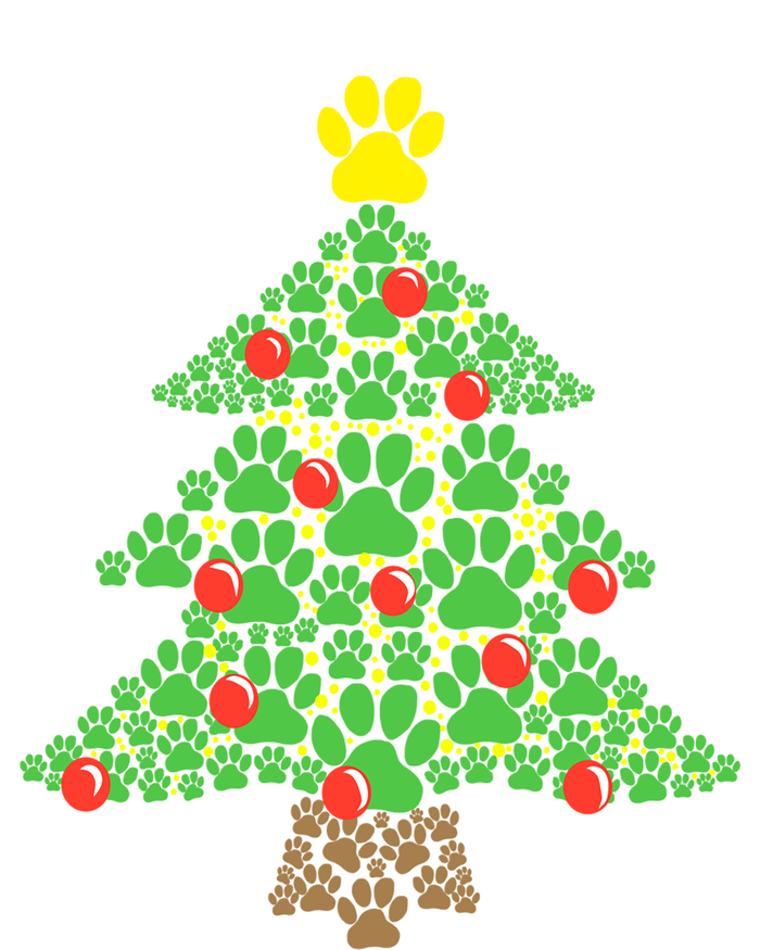 Cute Dog Paw Print Christmas Tree Funny Gift T-Shirt