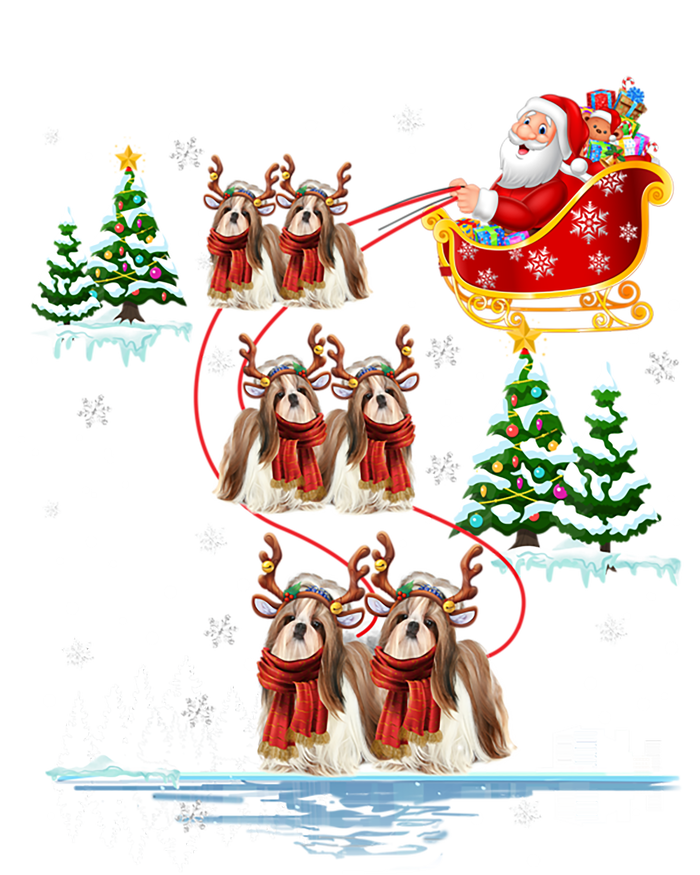 Santa Riding Shih Tzu Reindeer Christmas Pajama Matching Cool Gift T-Shirt