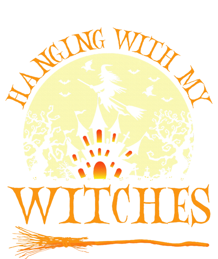 Spooky Halloween Witch Design with Broom and Bat Drawstring Bag