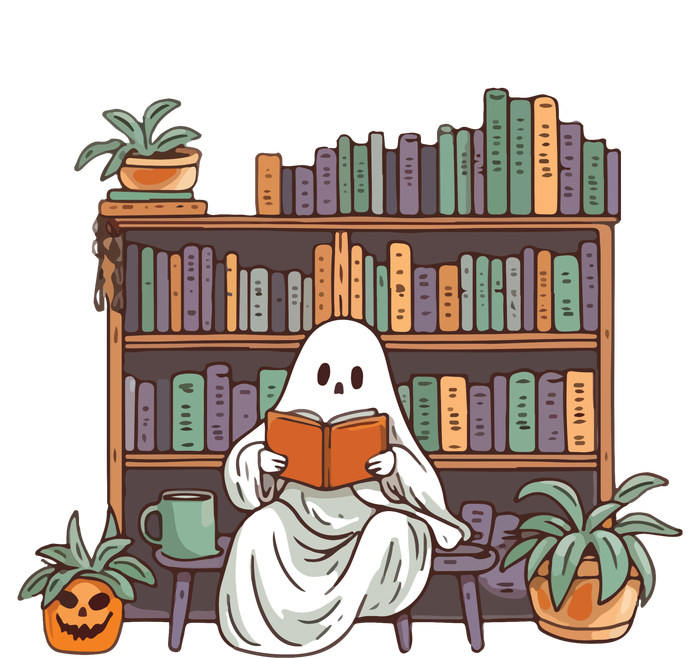 Ghost Reading Teacher Halloween Librarian Book Lover Reading Dry Zone Grid Polo