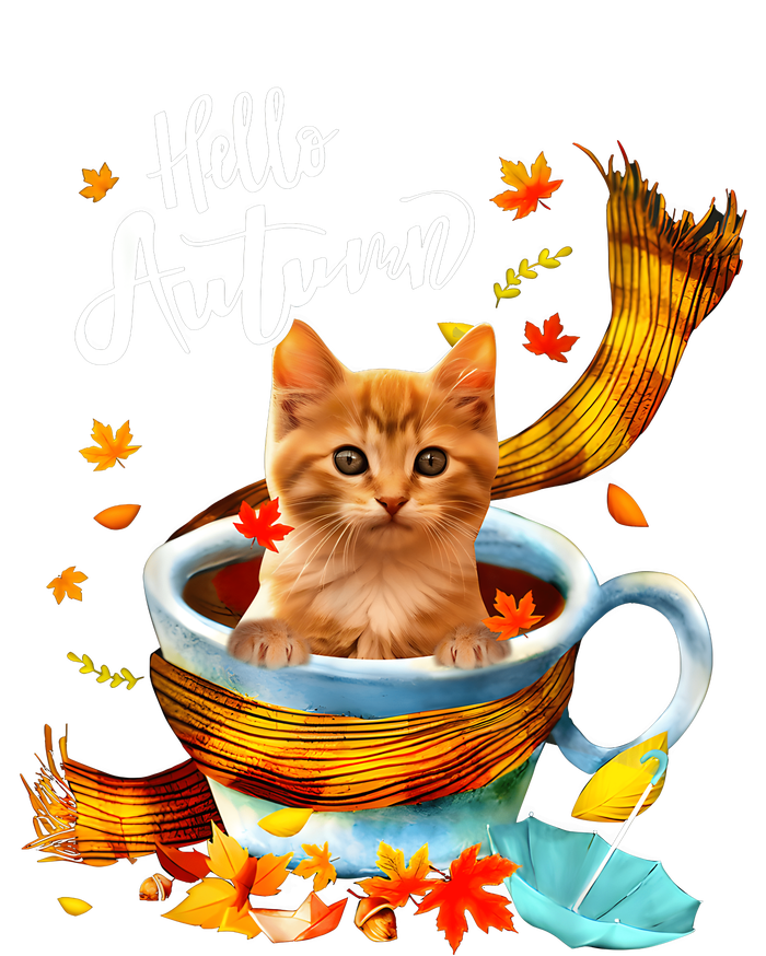 Funny Cat Leaf Fall Hello Autumn Cute Kitten Cat Lovers T-Shirt