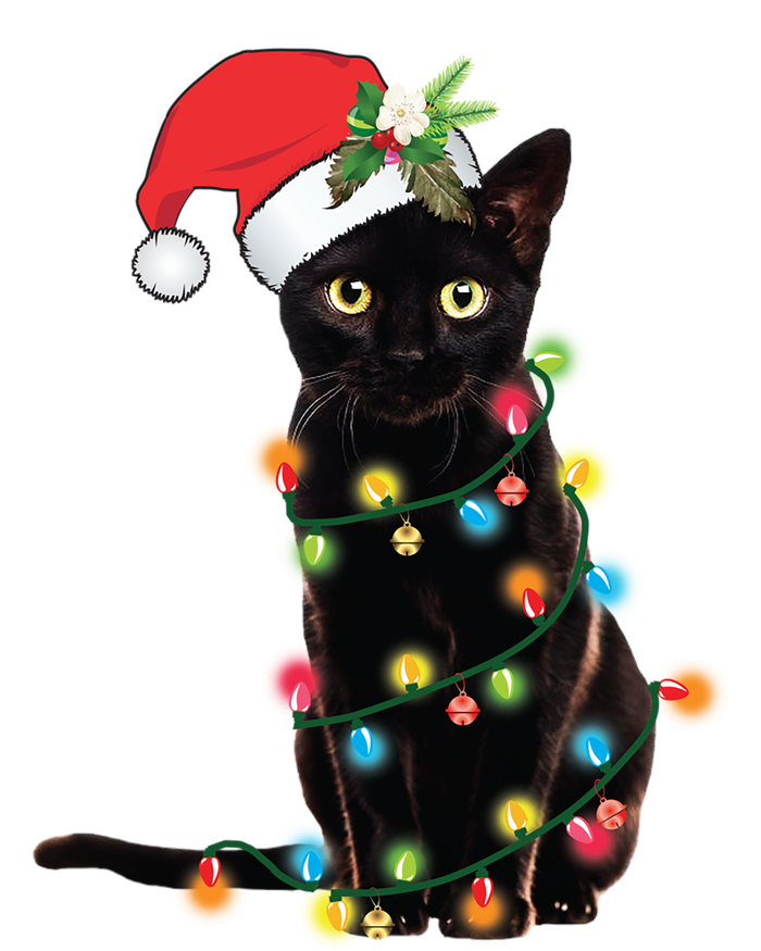 Black Cat Santa Tangled Up In Christmas Lights Gift T-Shirt