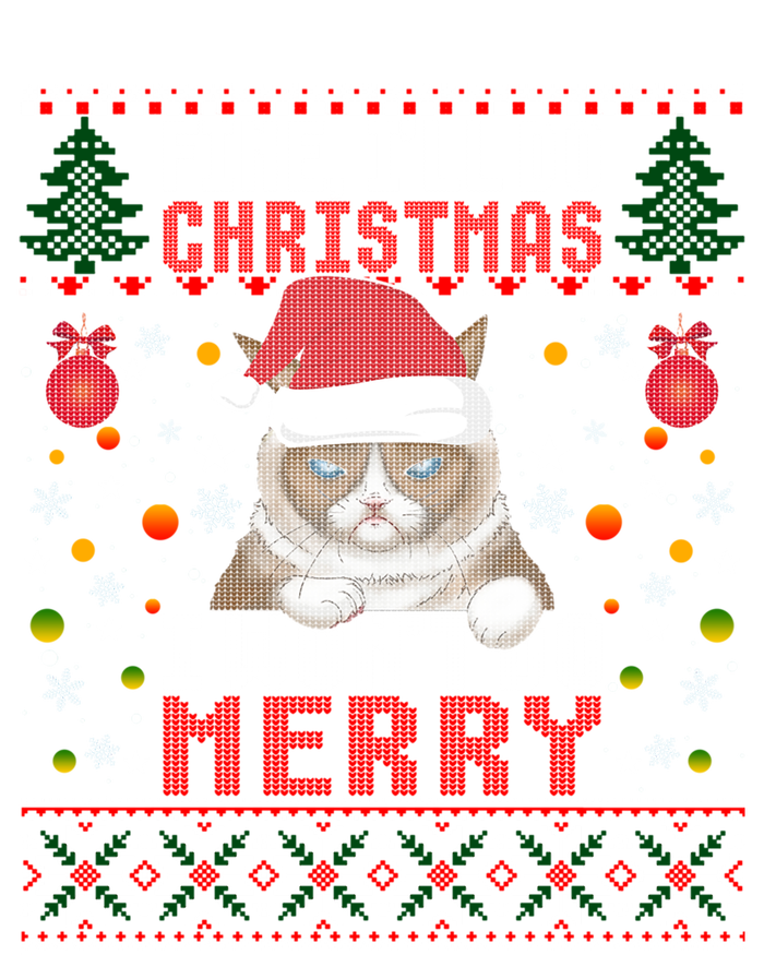 Funny Grumpy Christmas Cat Pun Joke Ugly Xmas Sweater Gift V-Neck T-Shirt