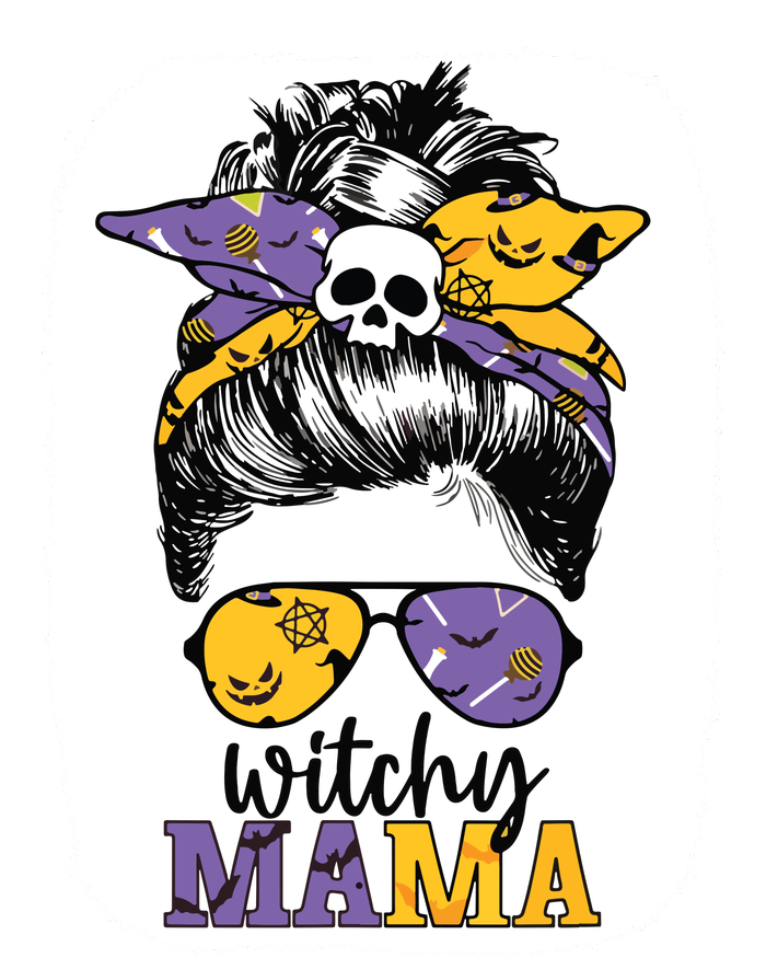 Witchy Mama Halloween Skull Witch Mom Messy Bun Spooky T-Shirt