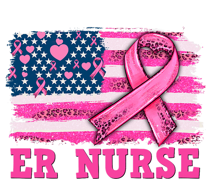 ER Nurse American Cancer Flag Cancer Warrior Pink Ribbon T-Shirt