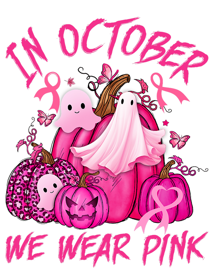 October We Wear Pink Pumpkin Ghost Halloween Breast Cancer Full Zip Hoodie