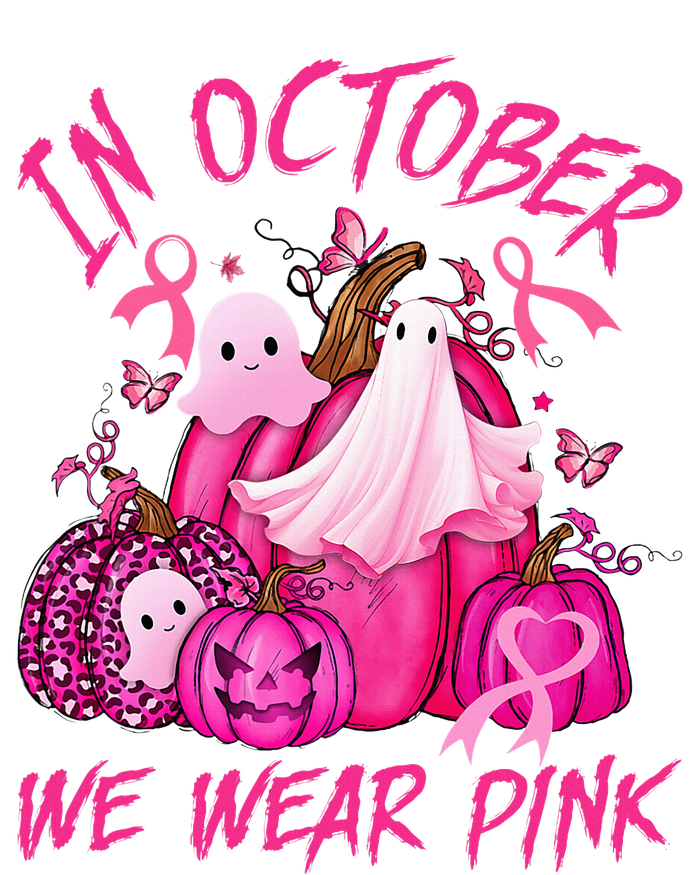 October We Wear Pink Pumpkin Ghost Halloween Breast Cancer Kids T-Shirt