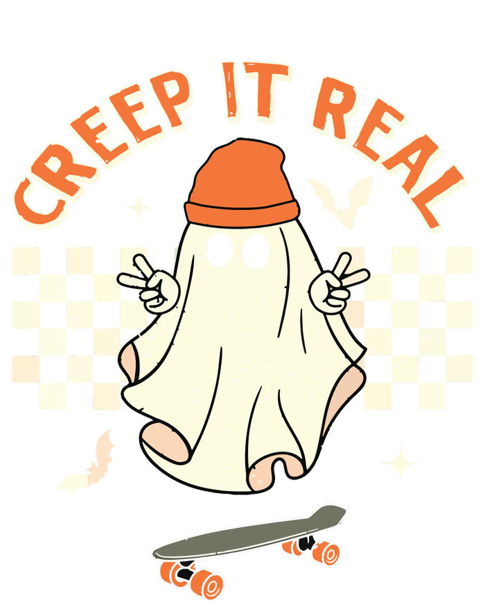 Creep It Real Skateboarding Ghost Retro Halloween Costume Women's Flannel Pajama Set